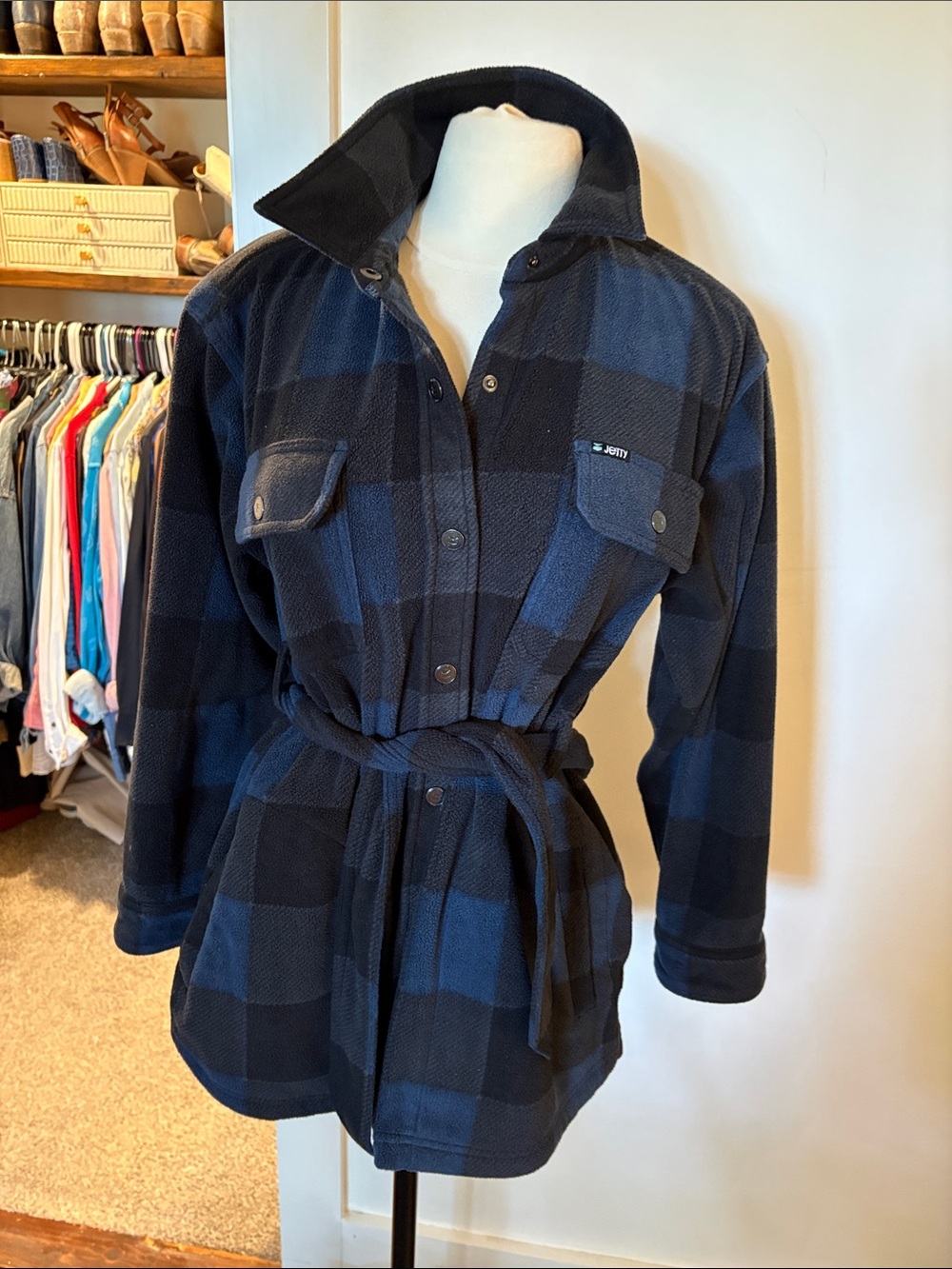 Brixton Navy and Black Plaid Belted Utility Jacket